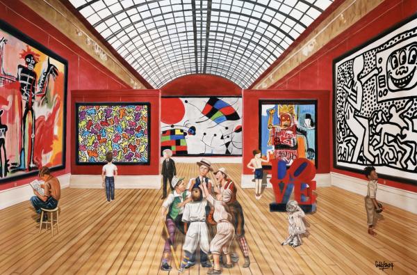 GULLY 87-41-Keith, Andy, Jean-Michel and the children meet Basquiat, Haring, Miro and Indiana