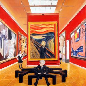 233-1-Nikki, Pablo and Andy meet Gervex, Picasso, Munch, Matisse and Courbet 1-100x117cm-2023.  Art 